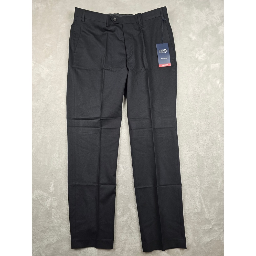 Chaps Suit Trouser Dress Pants Mens 36x32 Black Classic Fit Flat Front NWT
